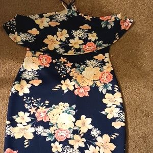 Charlotte Russe women's floral dress. cape, lined, split in back spaghetti strap
